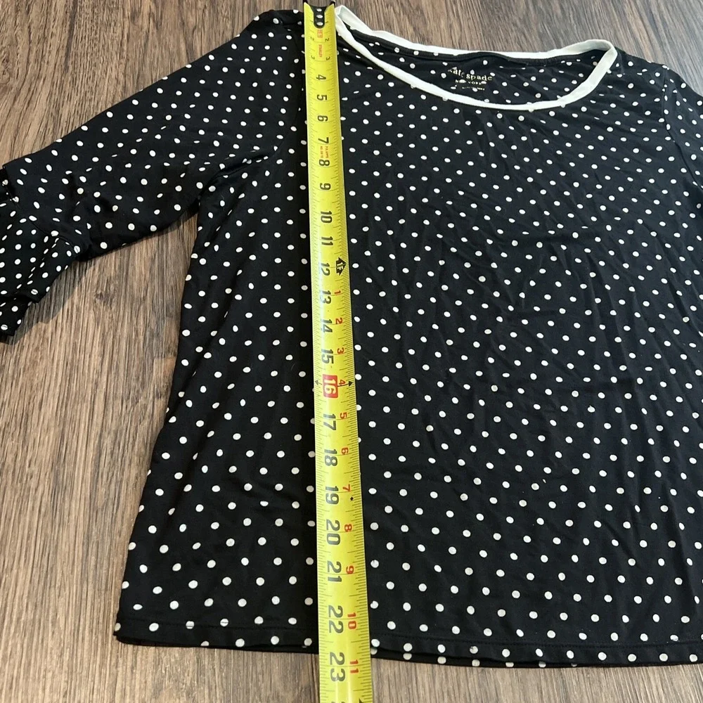 Kate Spade New York  polka Dot Black & White 1/2 Ruffle Sleeve Top Blouse S-CH